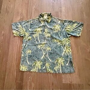 Tasso Elba Blue Short-Sleeve Palm Print Button-Down Shirt